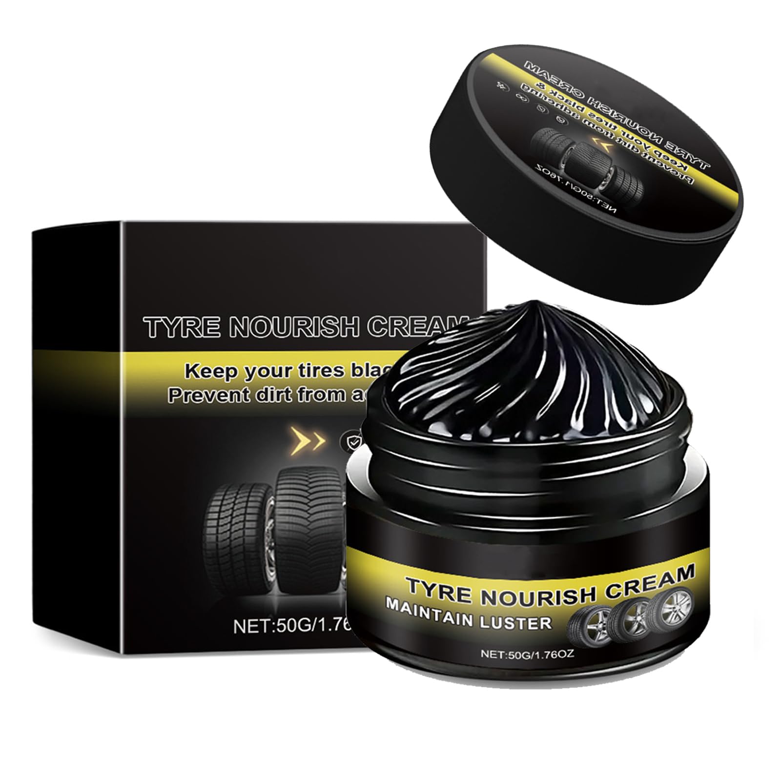 NLFOX Tire Care Wax - Tyre Nourish Cream - High Gloss Shine Car Tire Polish - Tire Maintenance and Coating Paste - Waterproof Tire Cleaner Cream - Tyre Protective Coating Restorer 50g