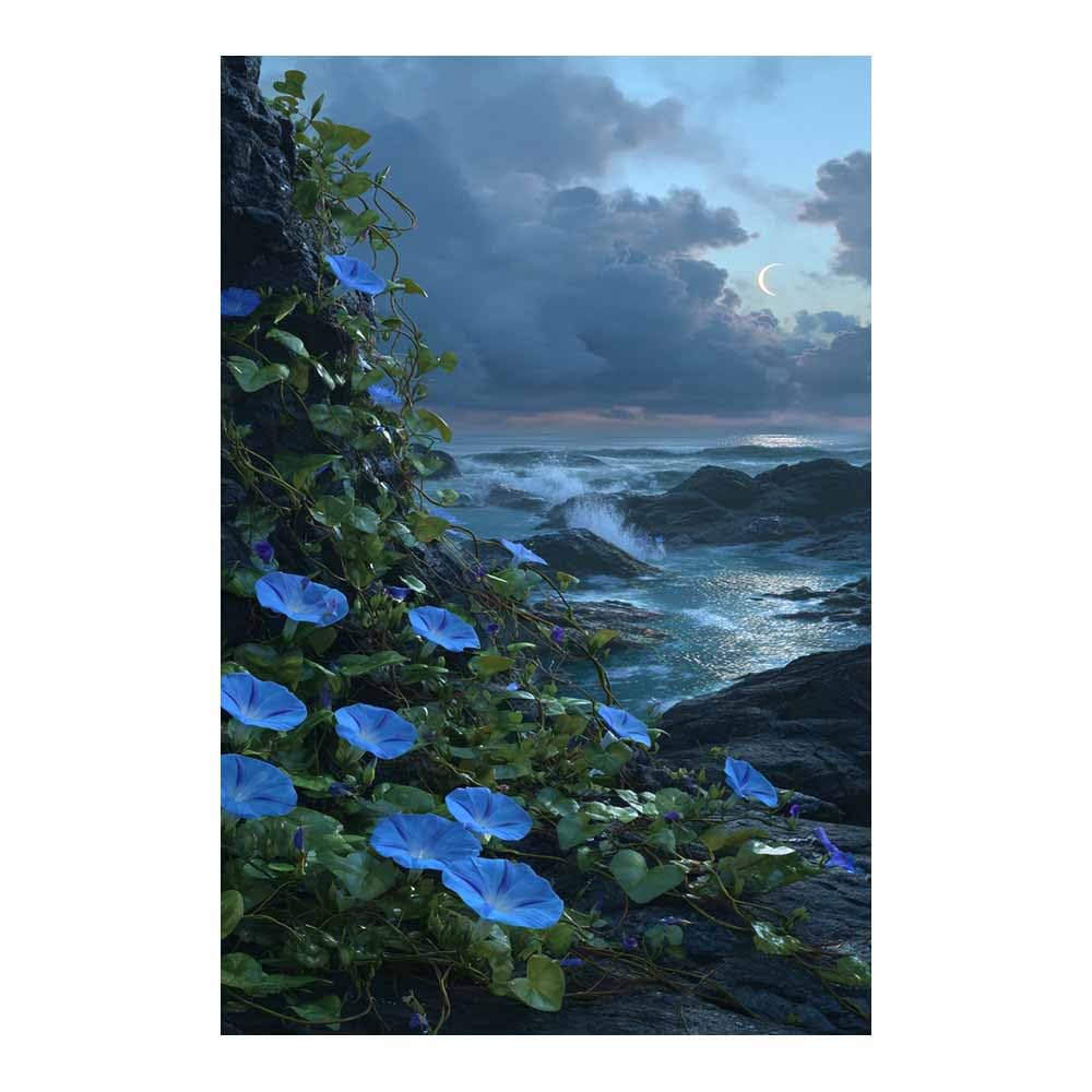 HOQIU Wall art for home decor Moonlit Ocean Morning Glories canvas artwork for wall, art prints, For living room, bedroom, bathroom, dining room, painting and decor.(Multicolor)-30x40cm Unframed