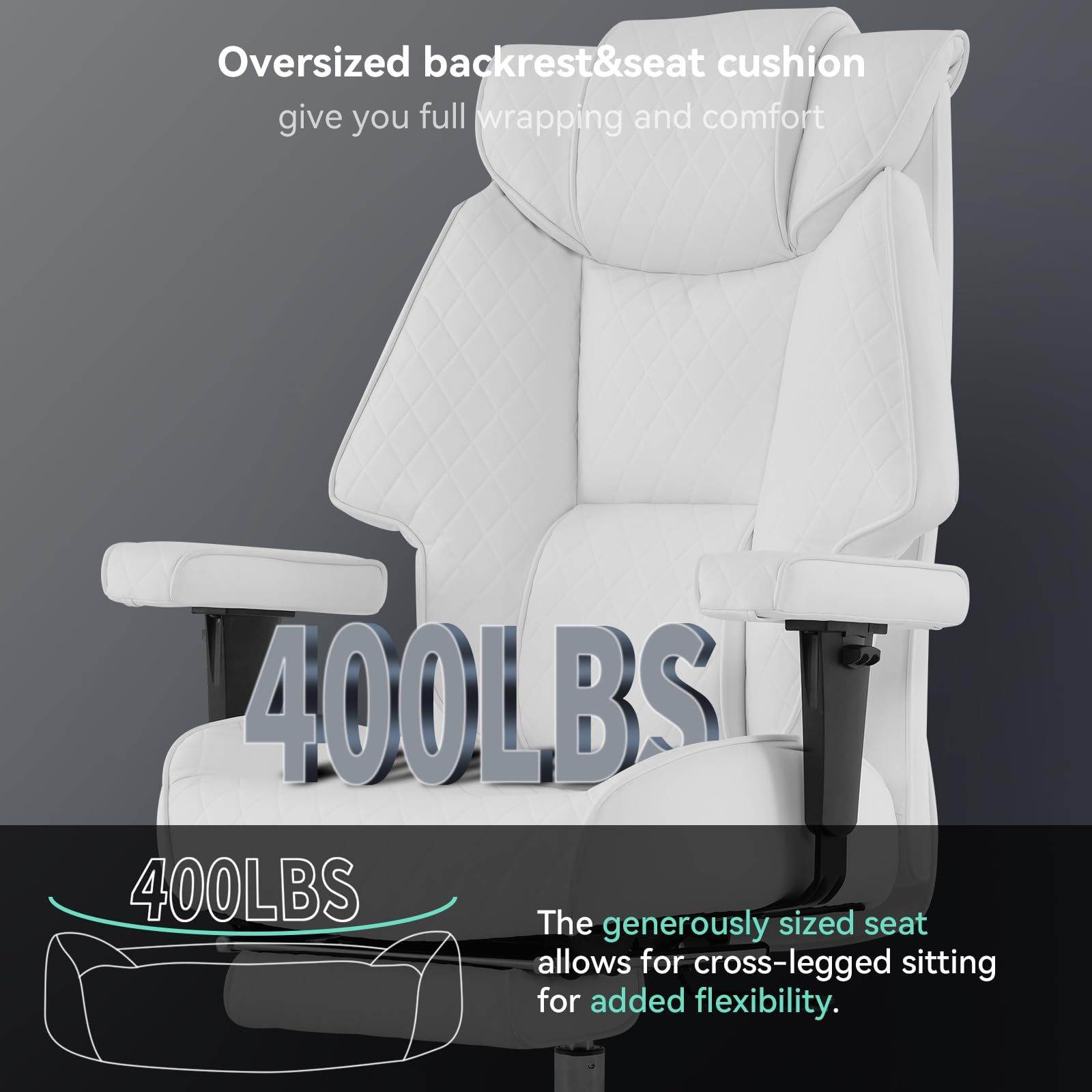 EXCEBET Big and Tall Office Chair with Footrest, PU Leather High Back Executive Office Chair 400lbs, Ergonomic Computer Chairs Lumbar Support for Heavy People (White) - 4