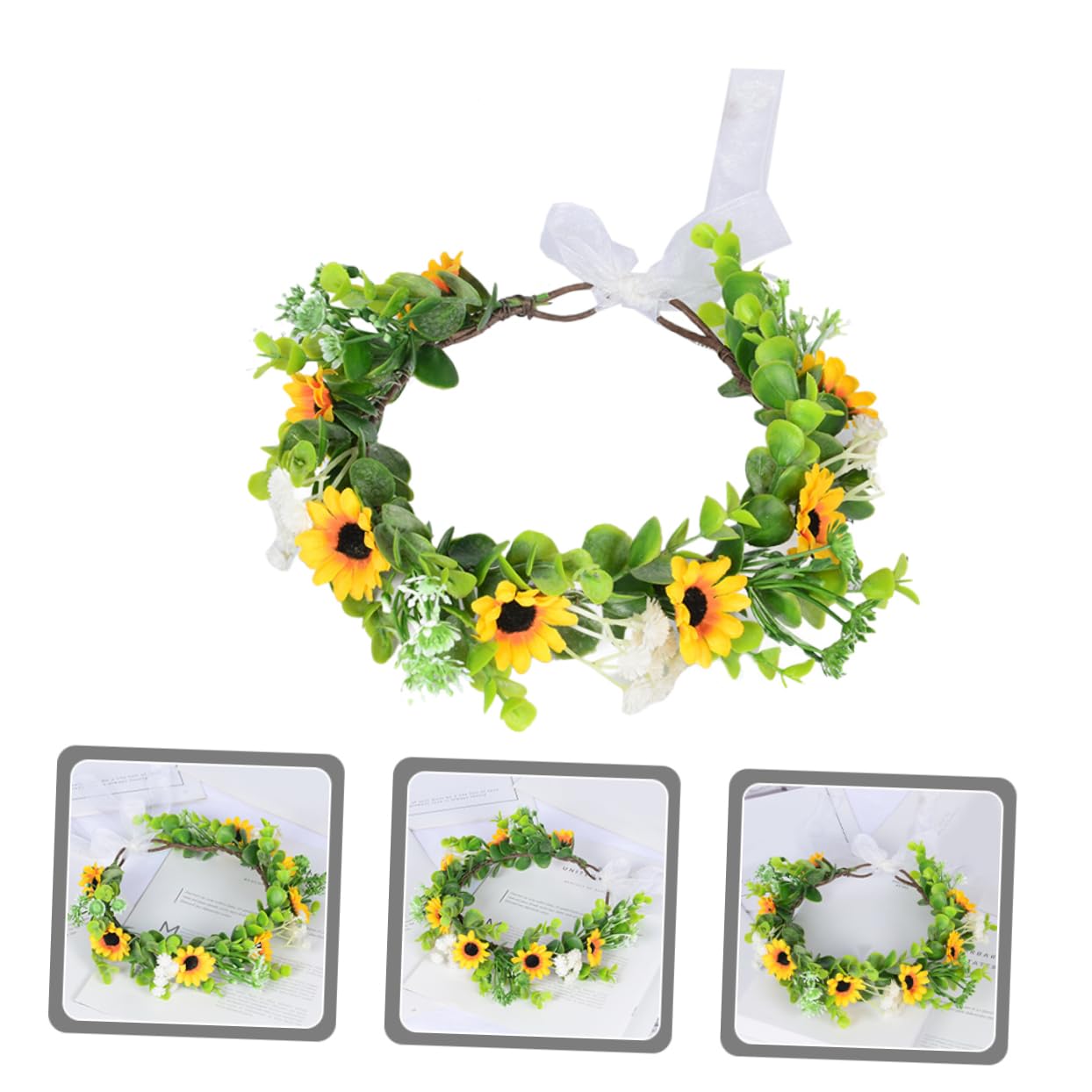 ABOOFAN 5 Stück künstlicher Girlanden-Kopfschmuck Hochzeit heiraten Kopfbedeckungen Dekorationen Gelb stirnband Haarband Blumenkronen-Kit Blumenkrone für die Braut Plastik