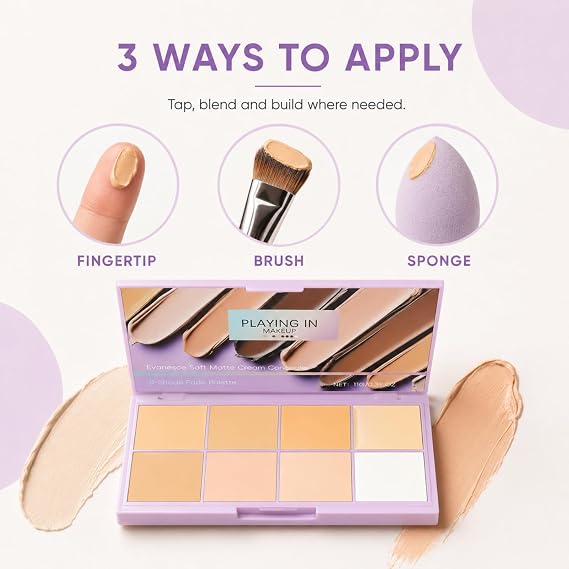 Concealer Palette,Soft Matte Cream Concealer 8 Shade Fade Palette,Colour Corrector & Contour Palette - Creamy&Non-Irritating Full Coverage Makeup for Blemishes, Dark Circles & Travel（Light）