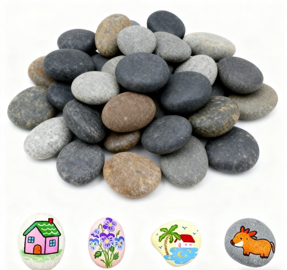 20 Stück Flache Steine zum Bemalen, 3-5cm kleine Kieselsteine, Mandala...
