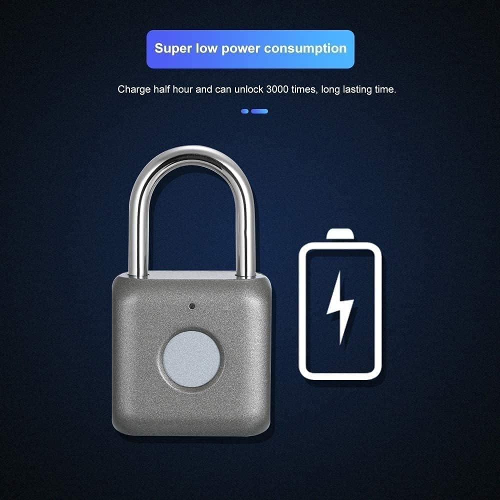 Fingerprint Padlock,Smart Keyless Thumbprint Biometric Fingerprint Lock,Waterproof USB Charge Security Lock,Easy to Operate and Reset,for Outdoor Door,Backpacks,Suitcases