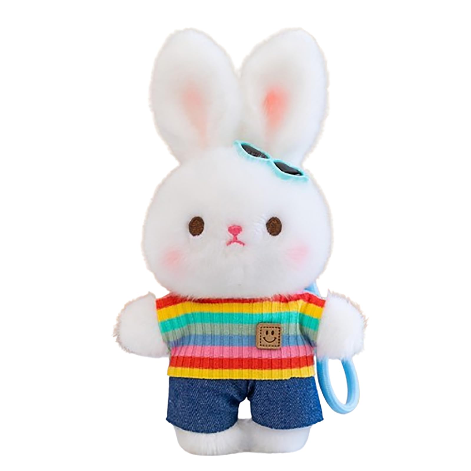 JORCEDI 8.27" Cute Plush Bunny Keyring, Fluffy Rabbit Teddy Stuffed Animal Pendant, Soft Easter Bunny Keychain, Cuddly Plushie Gift for Girls (Rainbow top,21cm(8.27))
