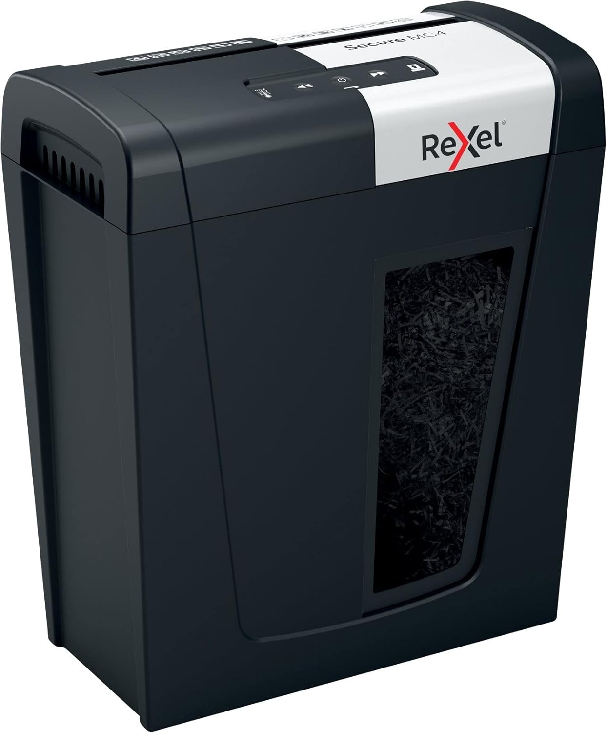 Rexel Secure MC4 Whisper-Shred Paper Shredder, Micro Shreds, Capacity 4 Sheets Paper, Silent And Compact, Security Level P-5, 14L Collection Bin (150 A4 Sheets), Black