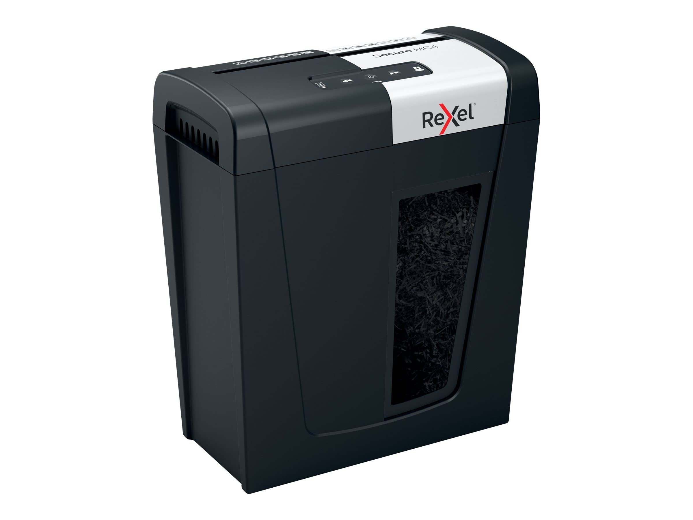 Rexel Secure MC4-SL Whisper-Shred Destructora de Papel con Microcorte P5, 4 Hojas, Papelera Extraíble de 14 L, Silenciosa y Compacta, 2020132