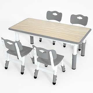 Kids Table and 4 Chairs Set，Height Adjustable Children Table & Chair，Tod...