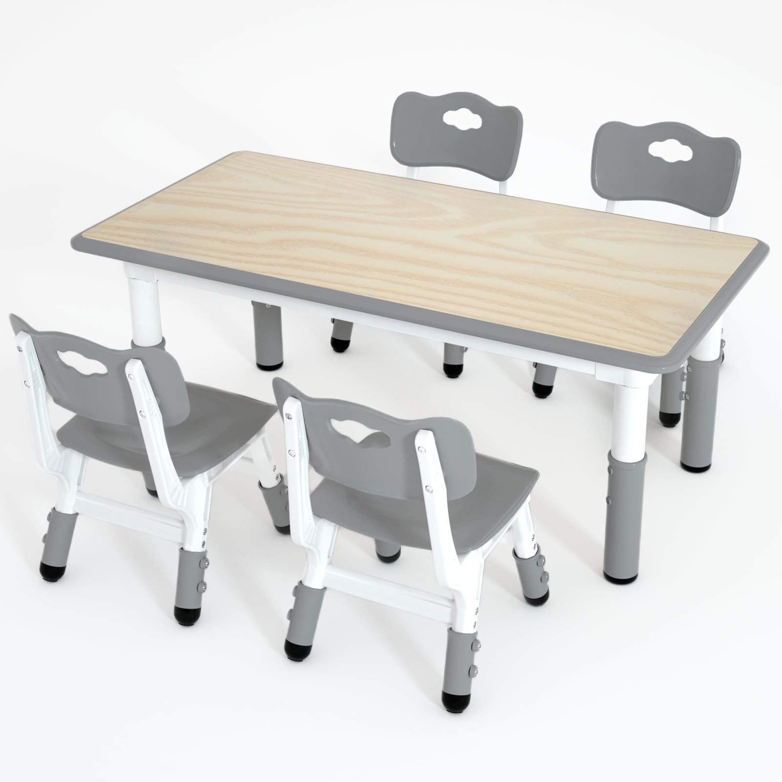LulliSpace Kids Table and 4 Chairs Set?Height Adjustable Children Table & Chair?Toddlers Study Multi-Activity Table with 47.2