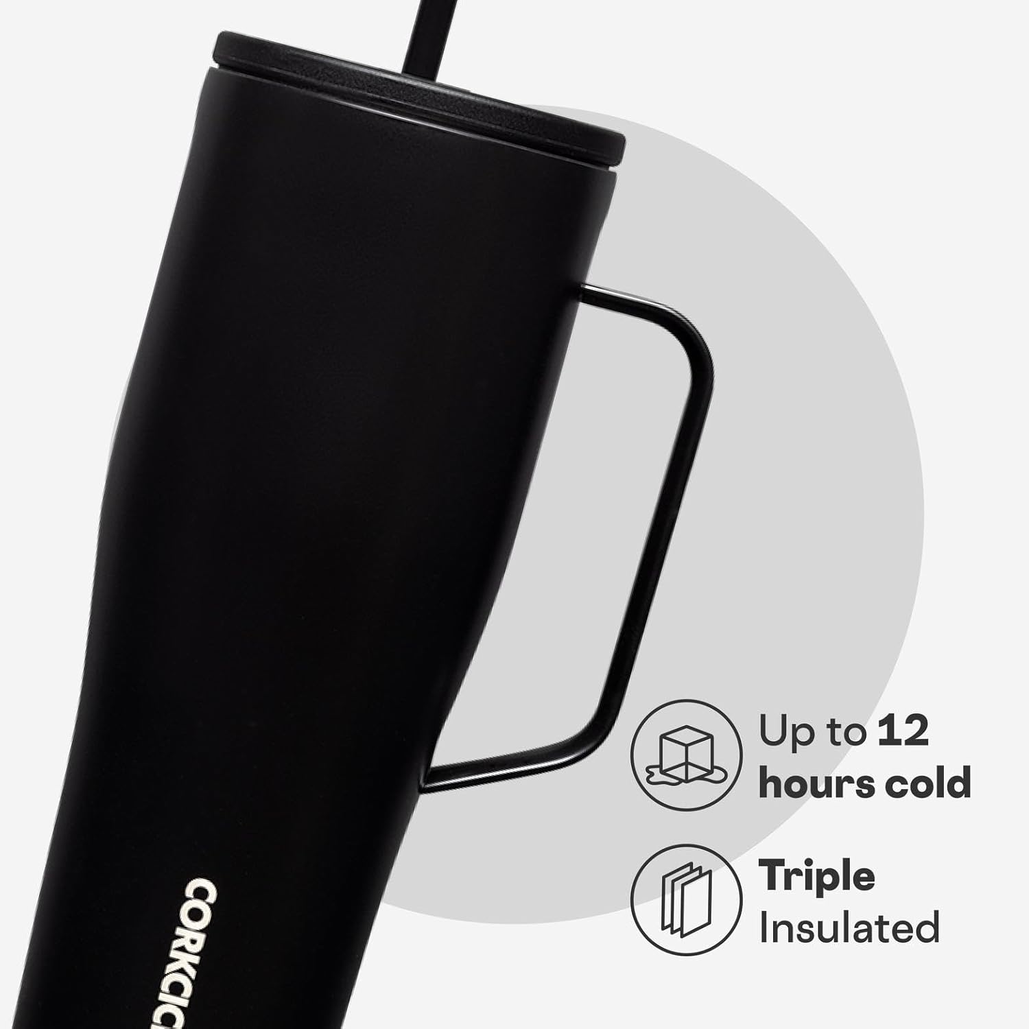 Corkcicle Cold Cup XL - Insulated Tumbler with Handle - Keeps Drinks Cold 12 Hours - Triple-Insulated - Spill-Proof Lid - Summer Drinkware Gift - Keeps Drinks Ice Cold - 30 oz - Black - Image 3