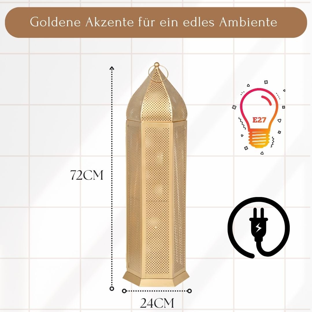 Orientalische Stehlampe Azel aus Metall in Gold Boho 72 cm Wohndeko