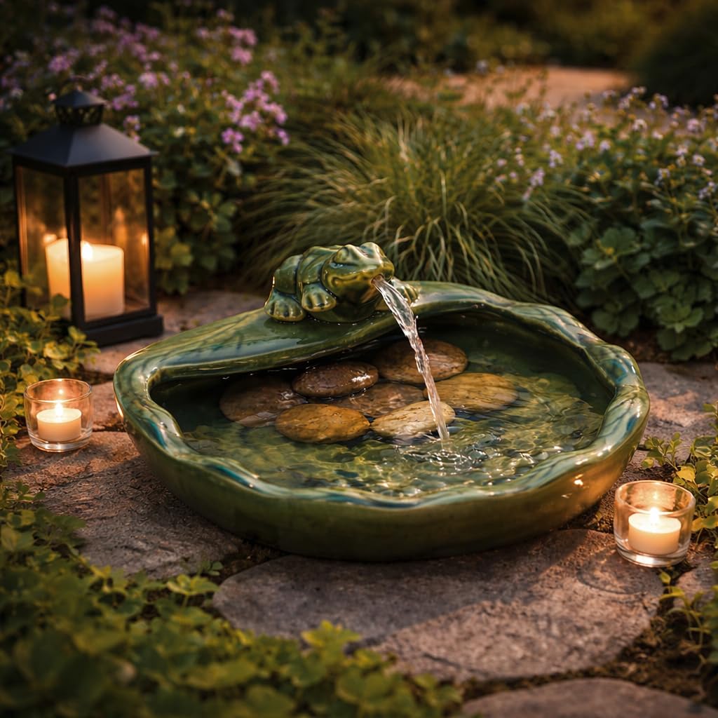 Festive Lights Solarenergie-Keramik-Frosch-Wasserspiel 37 cm Gartenbrunnen IP44 wetterbeständig