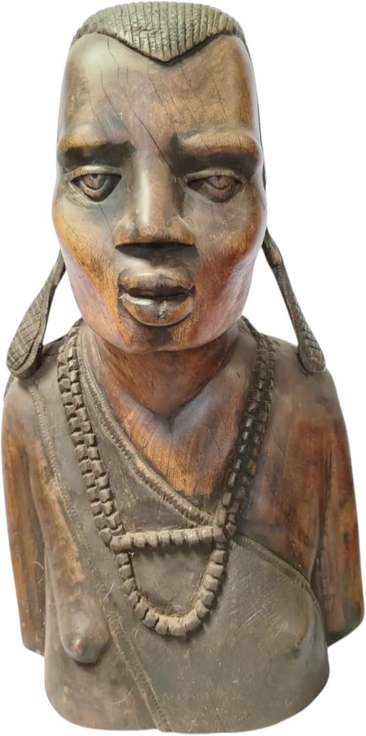 Hand-Carved Wooden African Warrior Bust Sculpture, Cultural Art Decor, Traditional Tribal Design, Home Decoration, Artisan Crafted