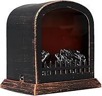 Vista 30 de Farol de chimenea pequeño y acogedor tradicional realista con efecto de llama de leña, luz LED, estilo carbón, lámpara de mesa