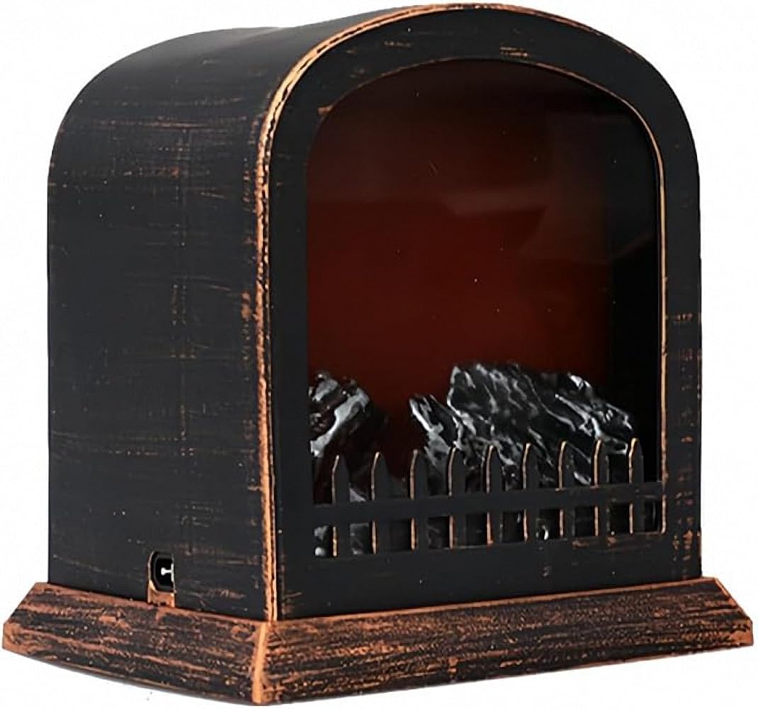 Small Cozy Fireplace Lantern Traditional Realistic Log Wood Burning Flame Effect Ligh LED Charcoal Style Table LampFor Indoor & Outdoor Use — image 1