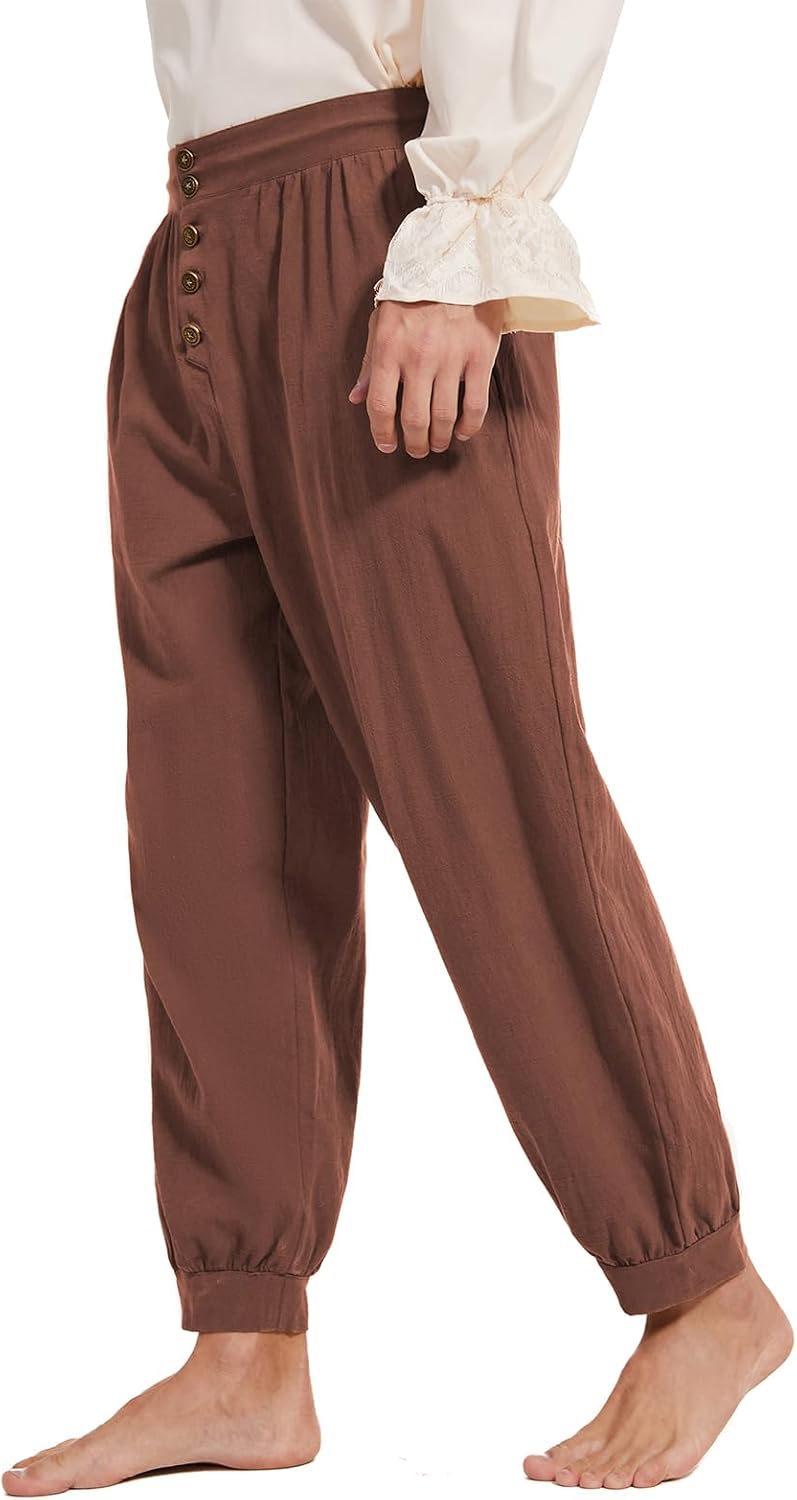 Pirate Pants for Men,Halloween Pirate Costume,Renaissance Costume Medieval Pants,100% Cotton Ren Faire Viking Gothic Trousers - Image 3