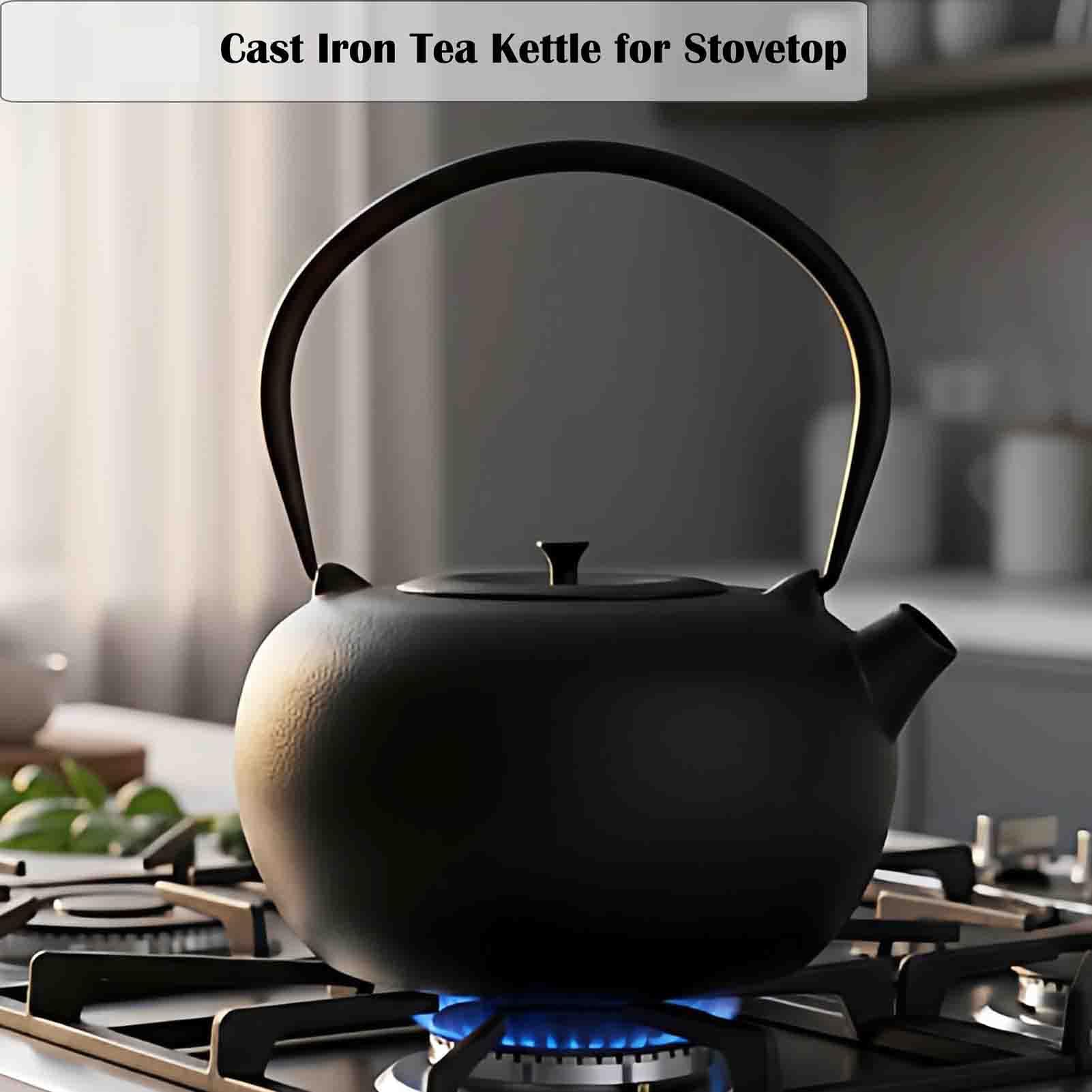 Tetera de hierro fundido para estufa, estilo japonés Tetsubin, hervidor de té de 2000 ml con infusor de acero inoxidable para té de hojas sueltas