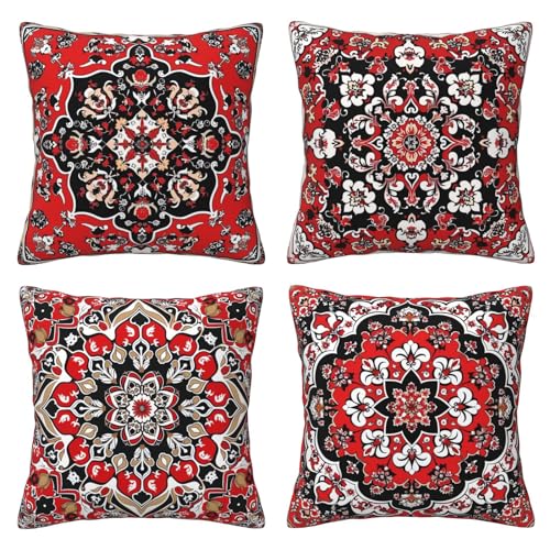 Bshuey Mexican Floral Red and Black Throw Pillow Covers 18x18 Inch Set of 4