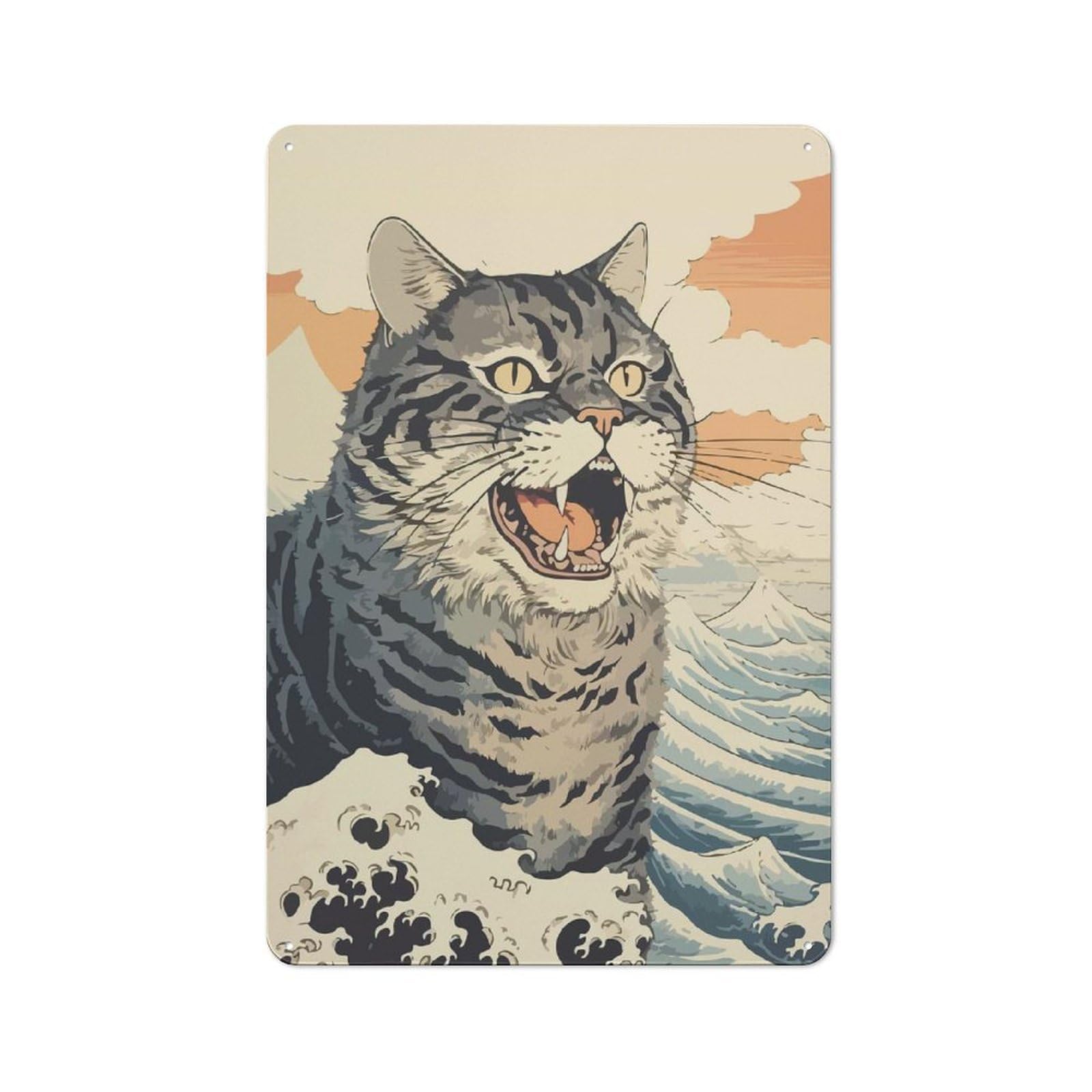Junmoney Angry Cat Metal Wall Sign 30X20cm Featuring For Garage Wall, For Kitchen, Dining Room And Home Bar Wall Decor