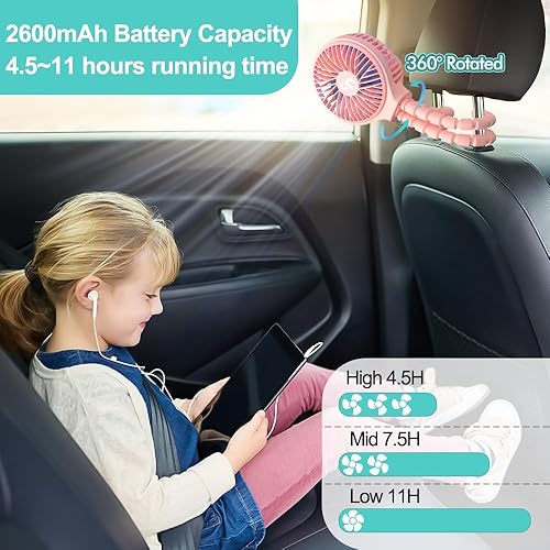Miniatura 7 de HomeLifairy Ventilador de cochecito con pilas, trípode flexible con clip con 3 velocidades y ventilador portátil personal recargable de mano