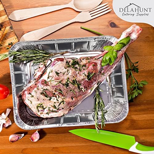 Delahunt Catering Supplies Large Disposable Aluminium Foil Trays Containers and Lids for Baking, BBQ, Roasting, Broiling, Cooking and Food Storage 32cm x 26cm x 6.5cm (Pack of 10 Trays 10 Lids)
