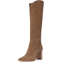 Knee High Boots for Women, Comfortable Chunky High Heel Pointed Toe Wide Calf Leather Tall Boots with Side Zip