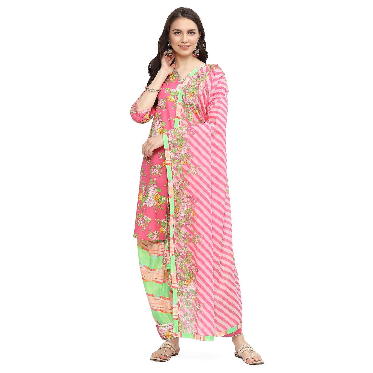 BIBAWomen Cotton Straight Kurta Palazzo Suit Set