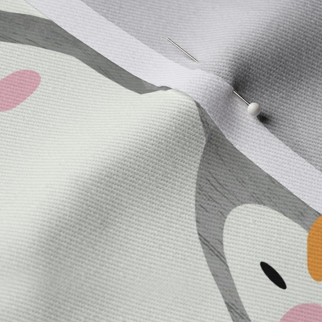 Spoonflower Fabric - Penguin Watercolor Whimsical Cute Gray Cream Pink Heart Love Valentine Printed on Denim Fabric Fat Quarter - Bottomweight Apparel Home Decor Upholstery