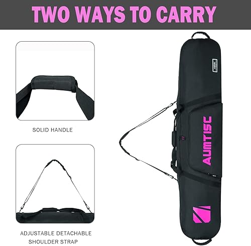 Miniatura 4 de AUMTISC Bolsa acolchada de snowboard para viajes aéreos, bolsas de viaje de snowboard para volar con bolsillos para equipos, longitud disponible en
