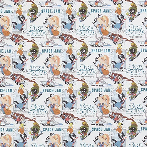 Kt KILOtela - Tela Patchwork Algodón, Estampación Digital, Costura, Manualidades, 50 cm Largo x 140 cm Ancho, Space Jam, Tune Squad, Blanco ─ 0,50 Metro