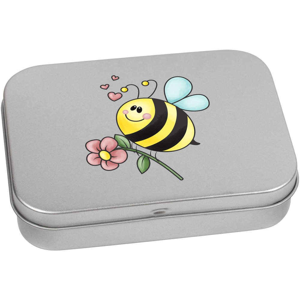 Azeeda 110mm 'Bee Flying With Flower' Metal Hinged Tin / Storage Box (TT00090004)