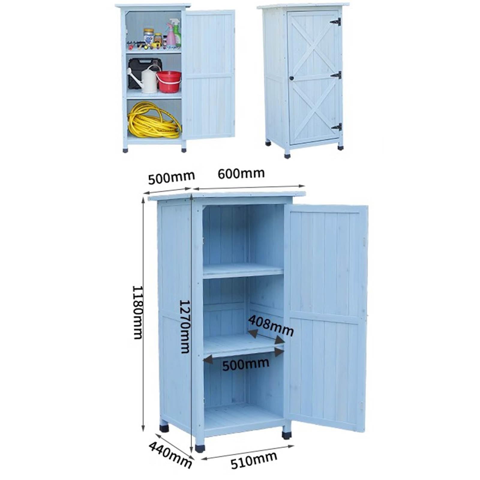 Mobiletto da Giardino - Cassetta degli Attrezzi Impermeabile per Cortile e Balcone, Resistente Contenitore per Oggetti Vari e Organizer (Blu 51 x 44 x 118 cm)
