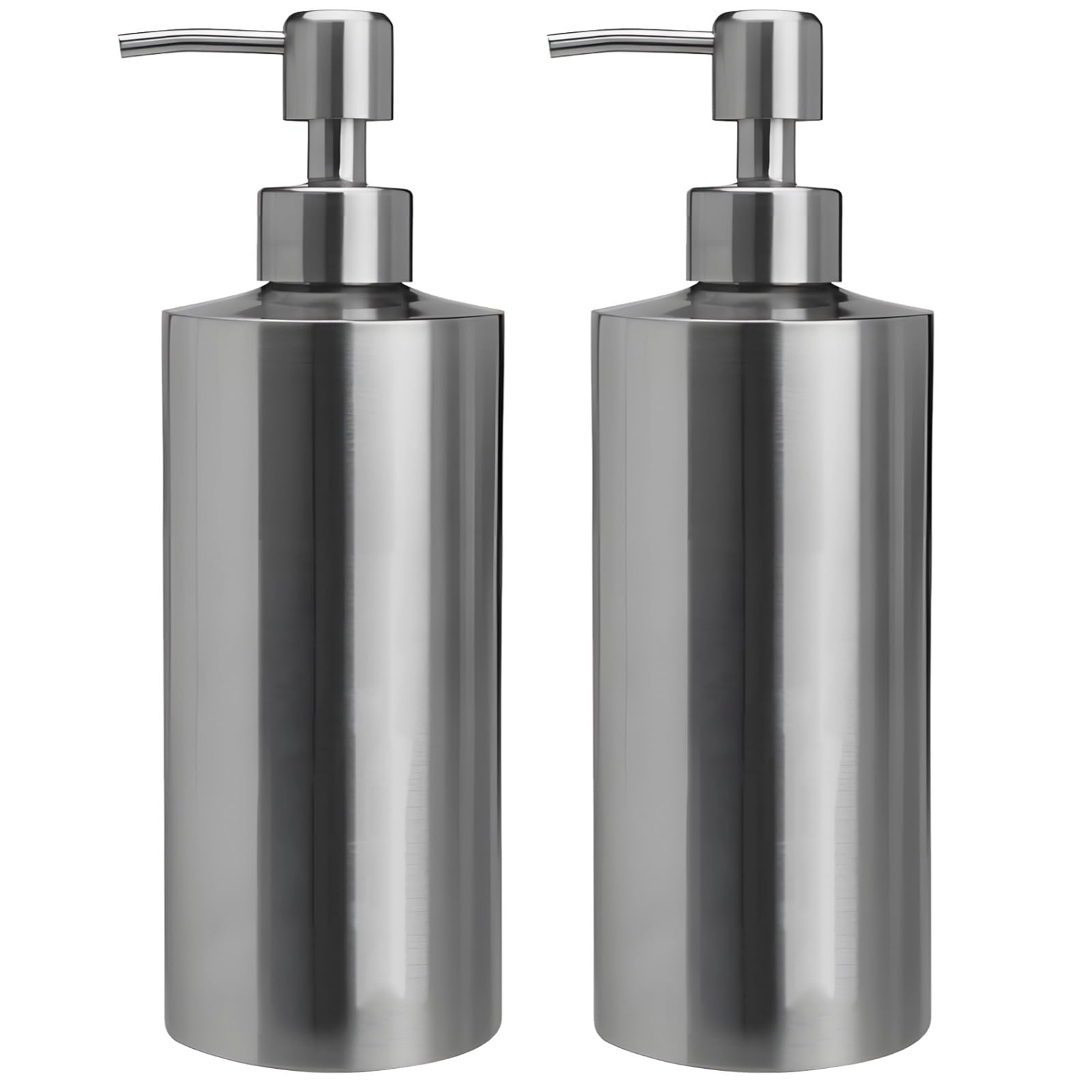 2 STK. Seifenspender aus 304 Edelstahl, nachfüllbare 550 ml Pumpflaschen für Flüssigseife, Seife und Spülmittel, für Küche, Bad und Arbeitsplatte, modern gebürstetes Silber, zylindrisches Design