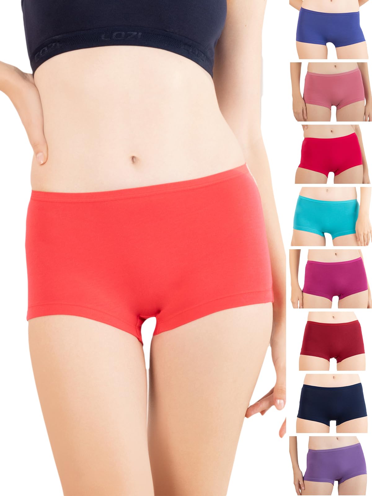 lux cozi for Her Women's Boy Shorts Panty | High Coverage 100% Cotton Panty Set for Women |Mid Waist Boyleg Panty |Color May Vary | Pack of 9-picture-33