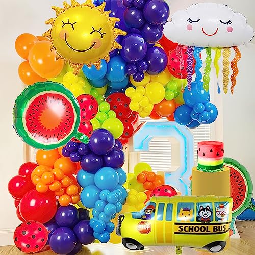 Rainbow Balloon Garland Arch Kit 140Pcs Assorted Colors With Watermelon School Bus Sun And Cloud Mylar Balloons For Cocomelon Birthday Summer Kid Party Decorations #TOP8