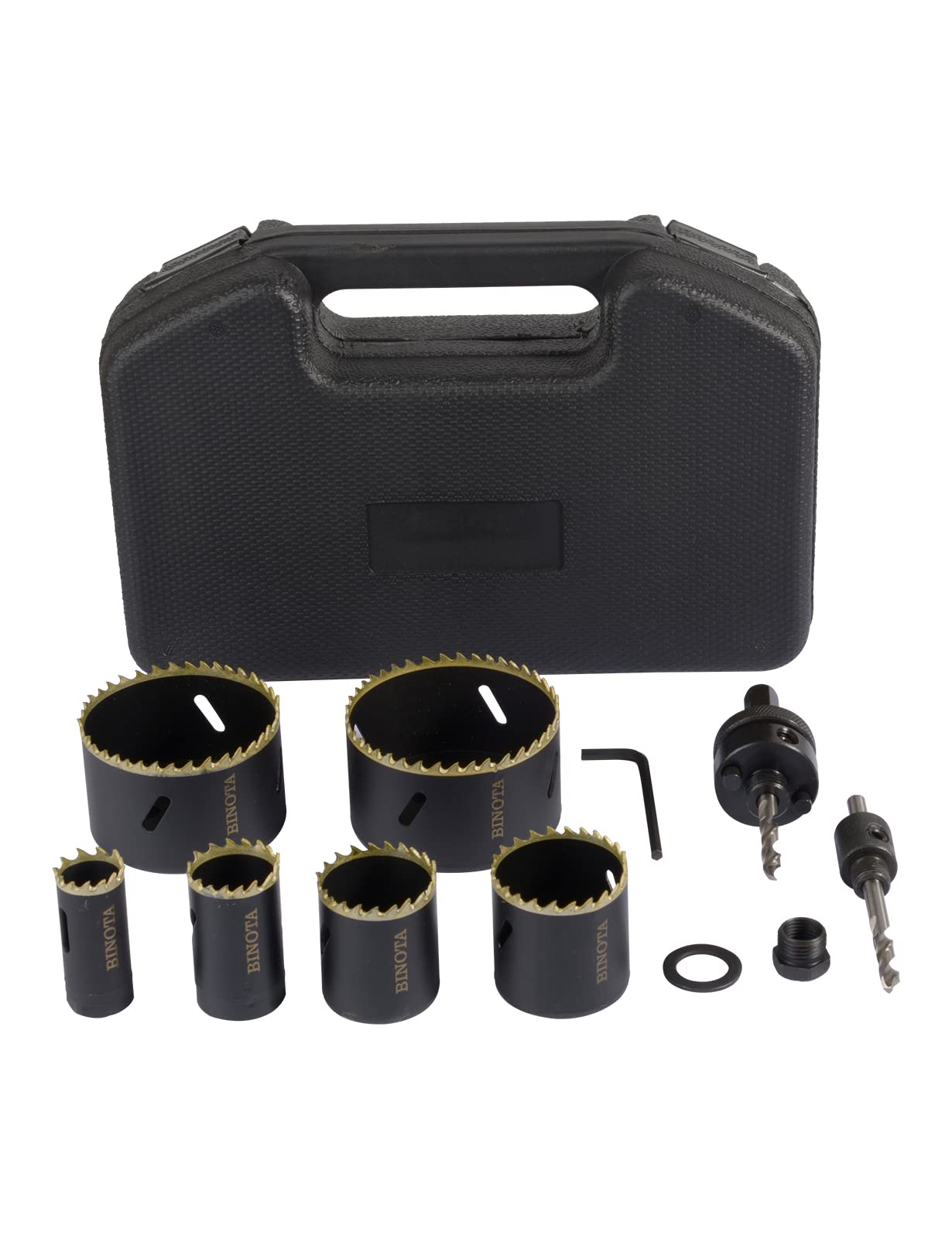 BINOTA Scie Cloche Bi-mMétal M42, Kit 22-73 mm, Pour Métal, Bois, Contreplaqué, PVC, Panneau de Fibres, Plaques de Plâtre, Ensemble 22 29 38 44 67 73mm
