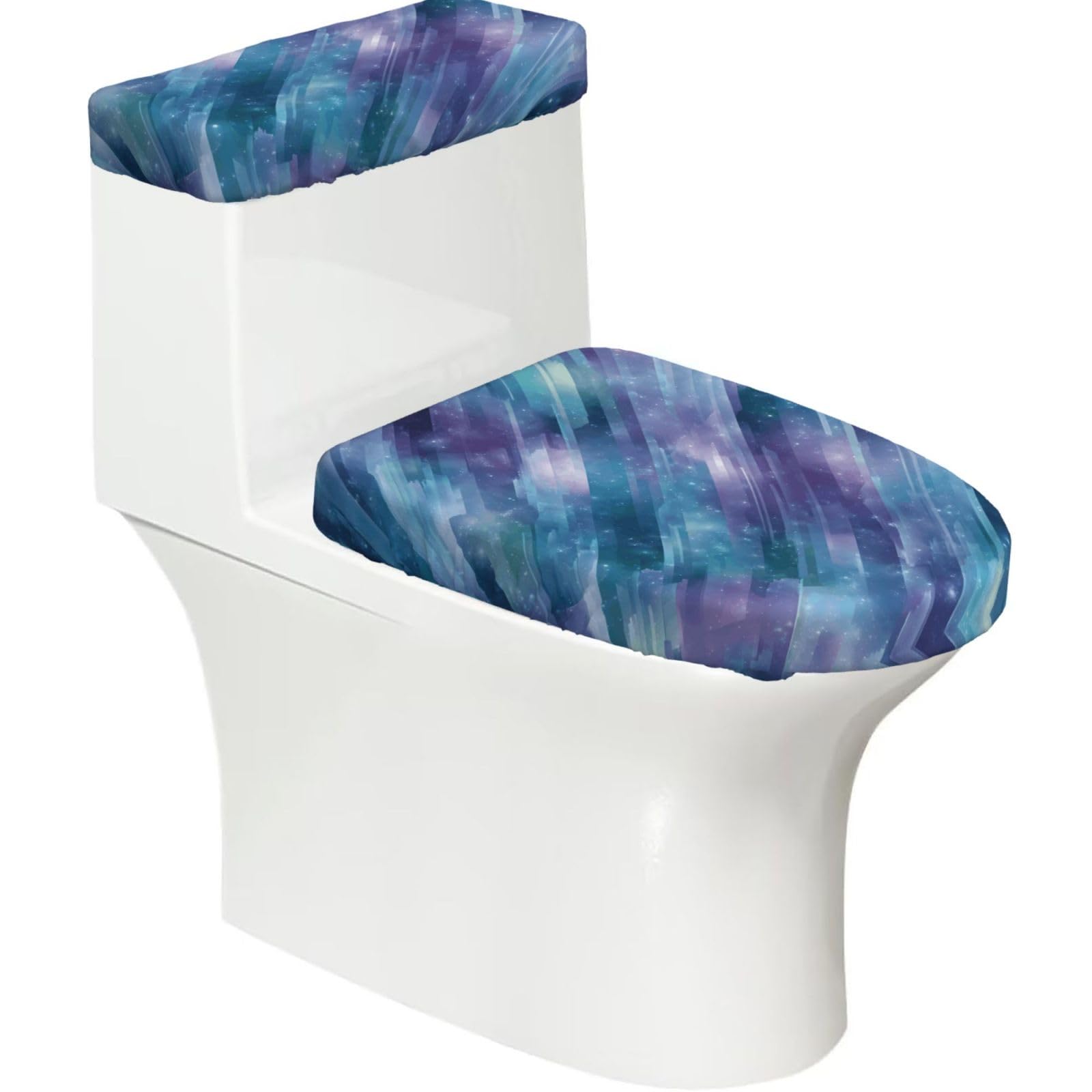 Mrowyc Black Blue-Purple Crystals Printed Toilet Seat Set - Set Of 2 - Universal Toilet Seat Cover - Housewarming Birthday Christmas Gift