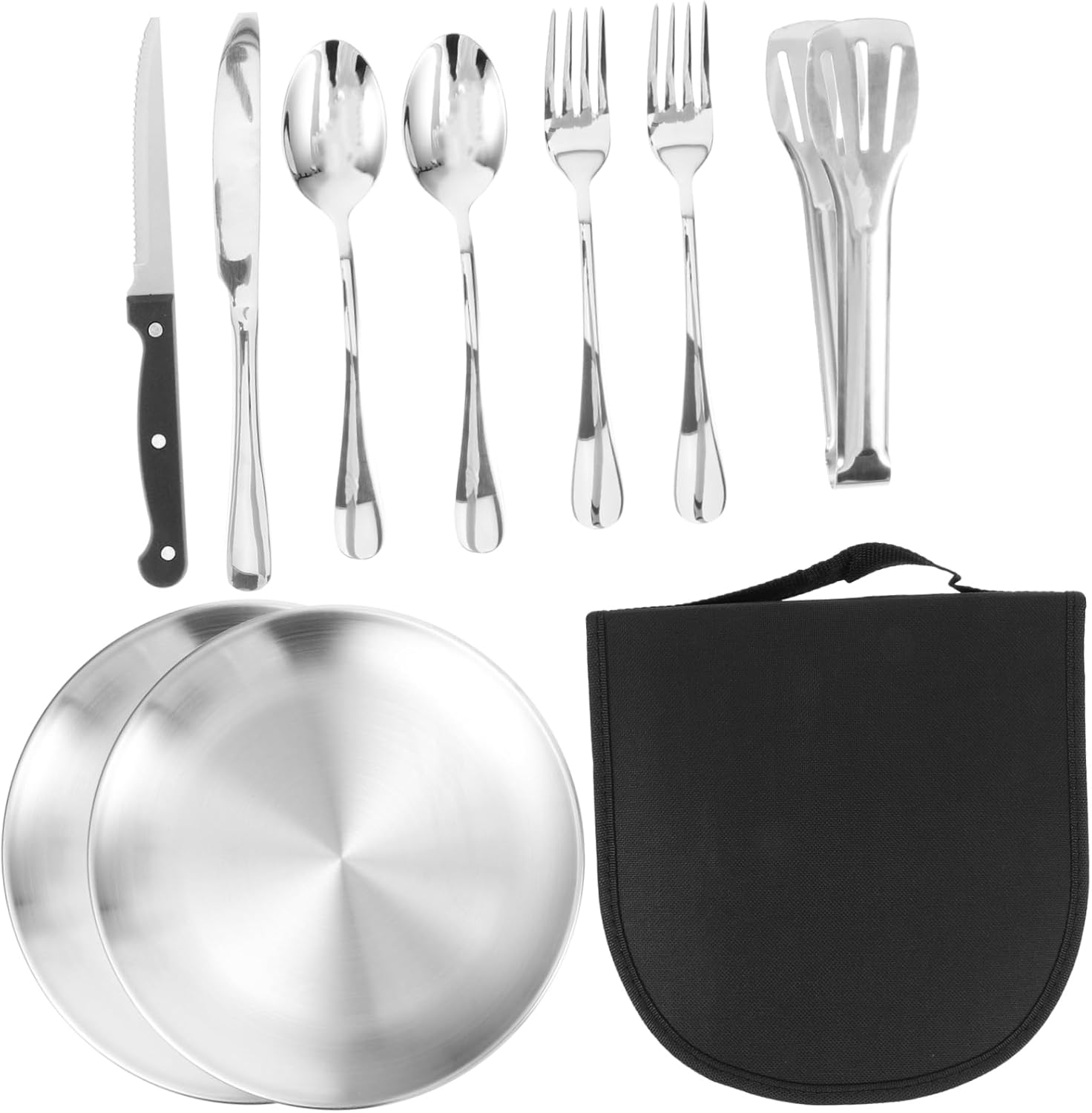 1Set Stainless Steel Camping Cutlery Set with Storage Bag Portable Picnic Tableware Kit for Outdoor Dining Hiking and Barbecues Easy to Carry and Organize