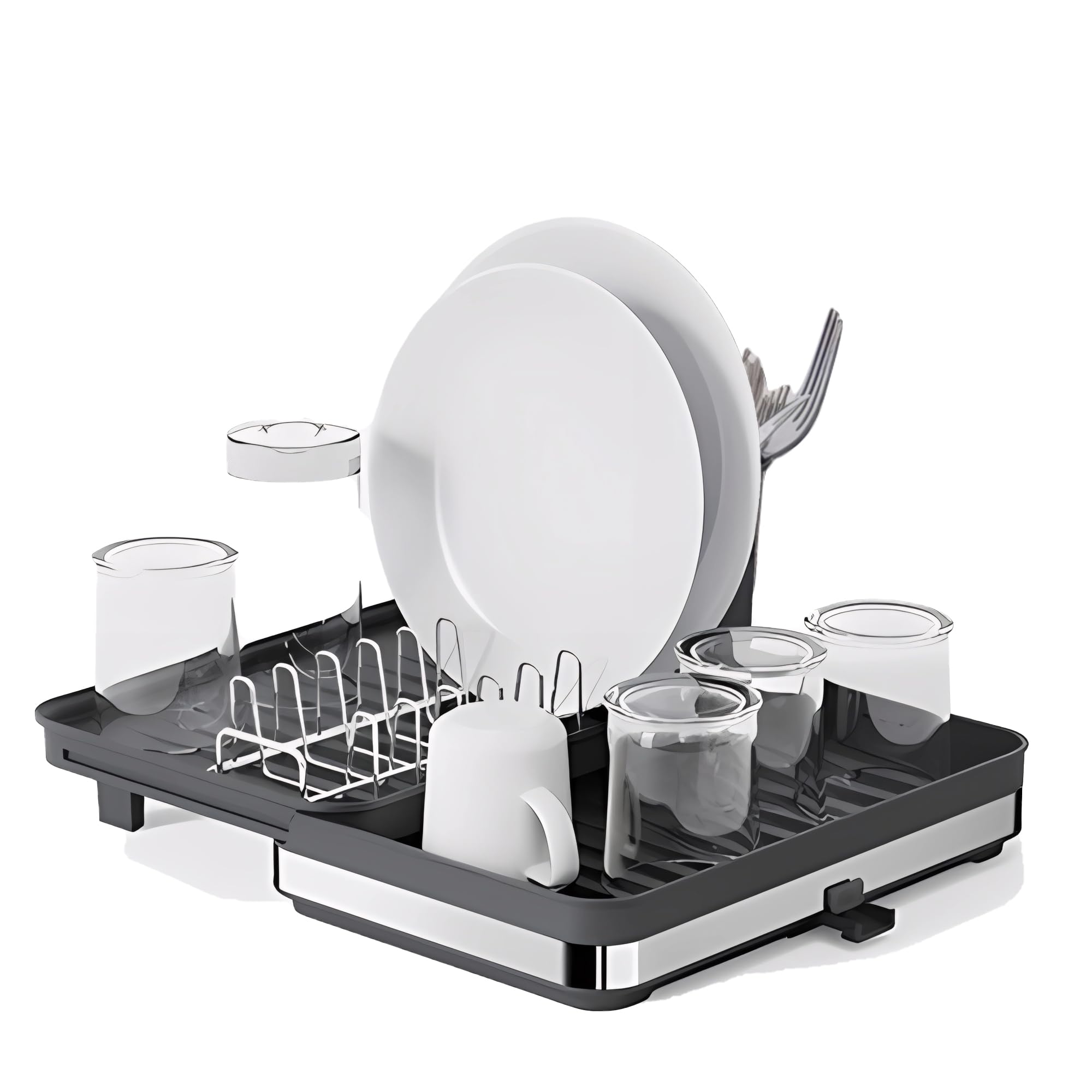 Fluzatas Dish Drying Stand, Expandable Dish Drying Rack Drainer for Kitchen Counter with Utensil Holder (Black)