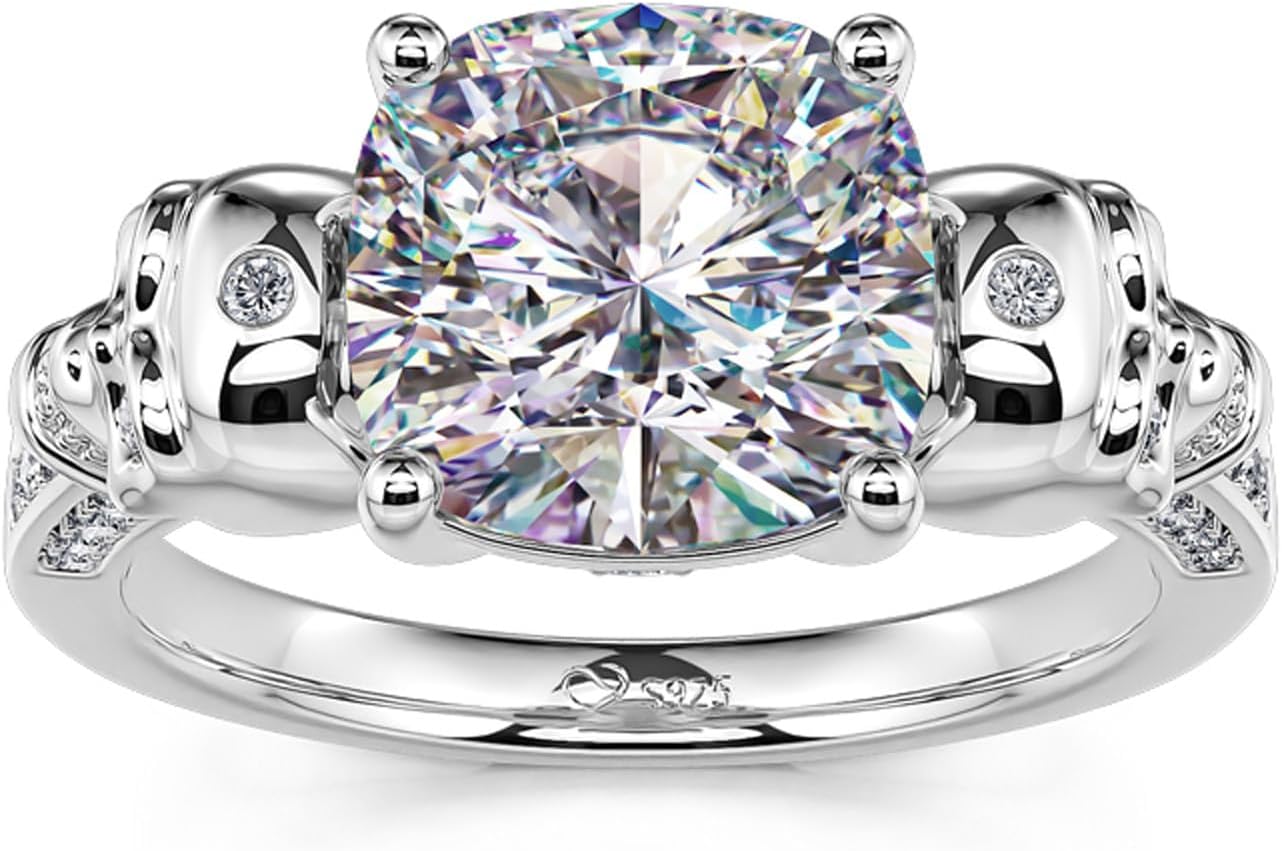 Jeulia 3.9ct Skull Engagement Ring Sterling Silver Cushion Cut Gothic Ring Cubic Zirconia Black Band Wedding Promise Anniversary Romantic Jewelry for Women Men with Jewelry Gift Box