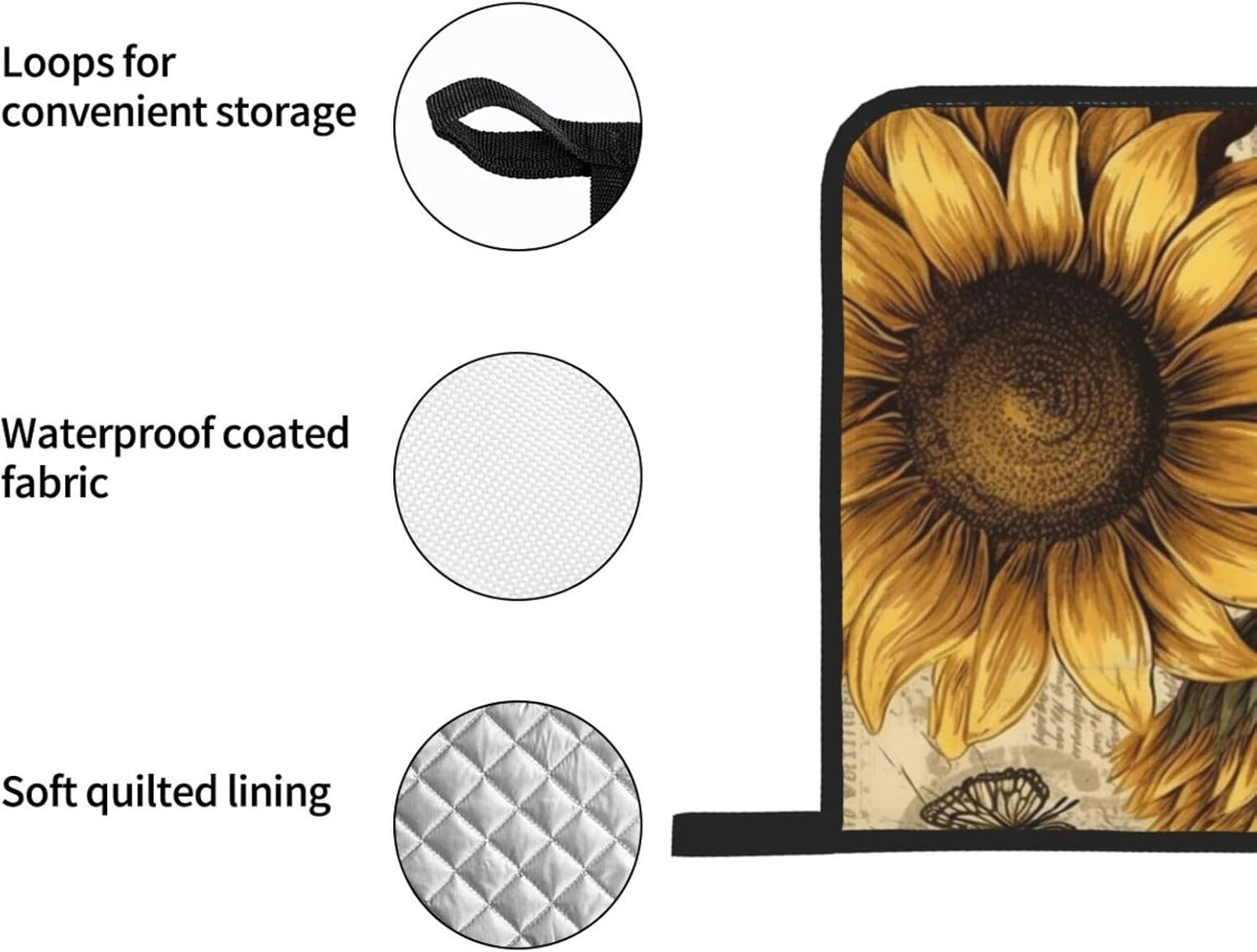 4 pcs Oven Mitts and Pot Holders Set Retro Sunflower Oven Mitt Heat Resistant Oven Gloves for Cooking Non-Slip Hot Pads Washable Cooking Gloves for Baking BBQ Microwave
