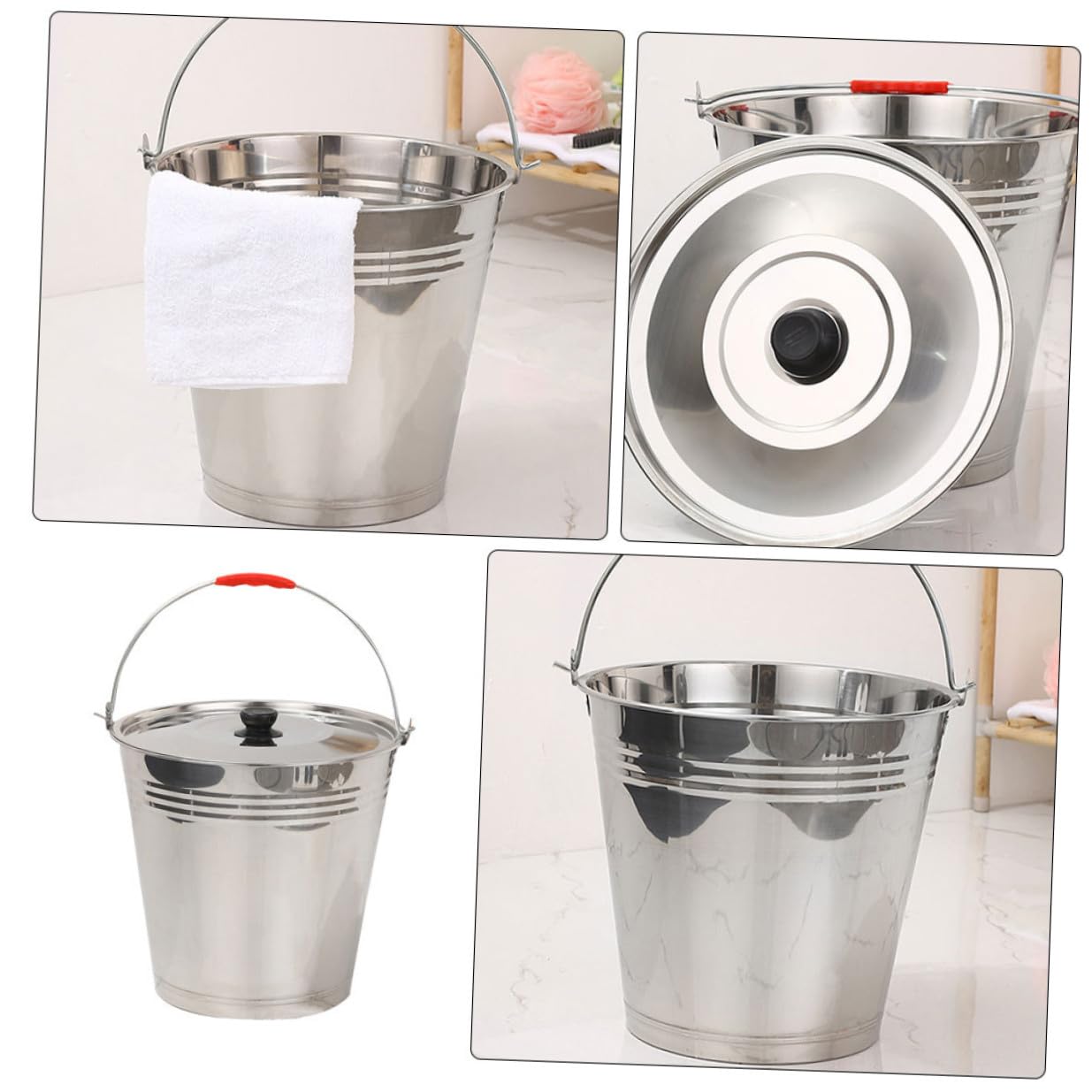 DOITOOL Cubo de Acero Inoxidable 304 de 8L con Tapa Cubo Multiusos para Almacenar Agua Leche o Hielo Portátil y Resistente Adecuado para Hogar Cocina y Uso Ganadero