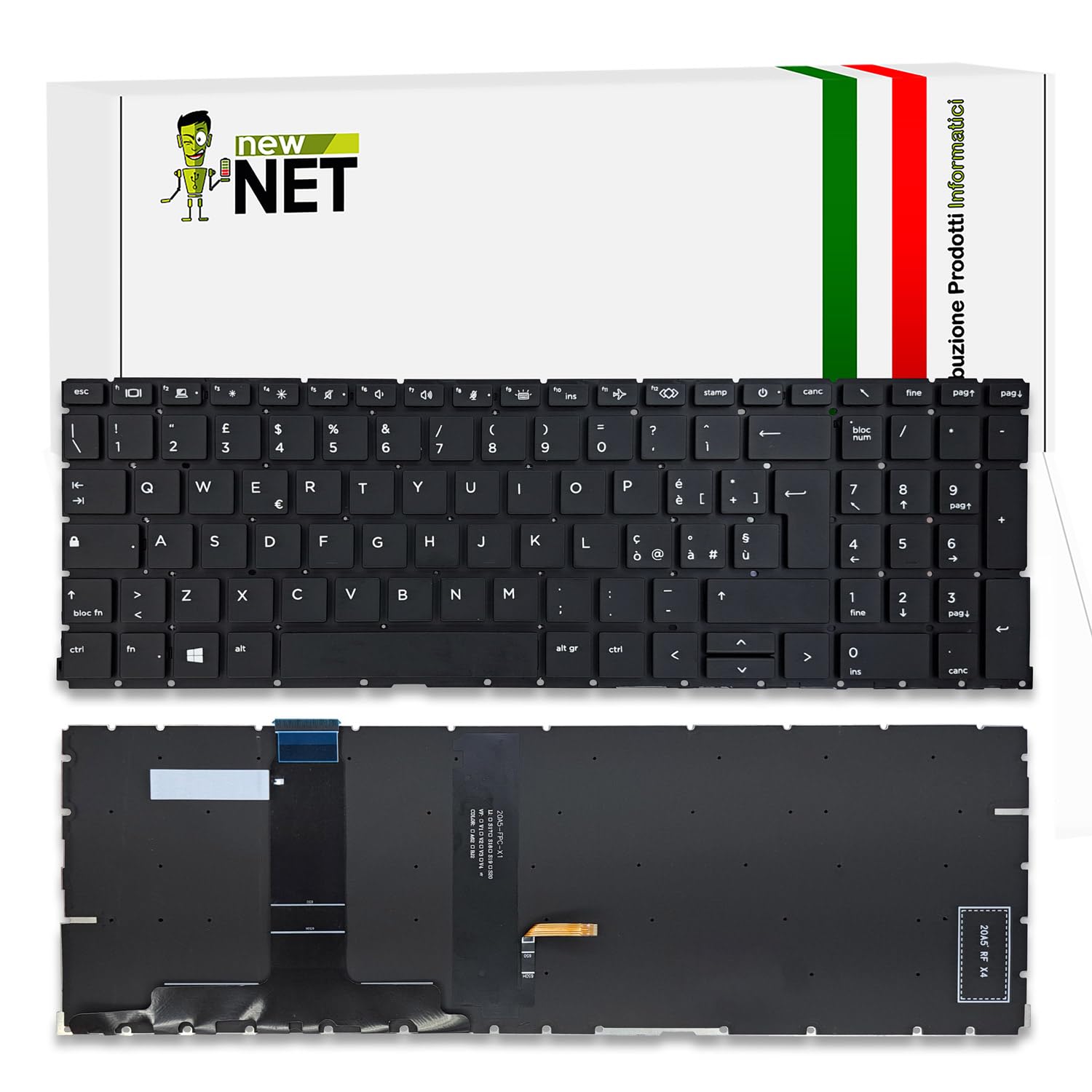 new net - Tastiera Compatibile con Notebook HP ProBook 450 G8, 450 G9, 455 G8, 455 G9, 650 G8 [Senza Frame - Colore Tasti Nero - Retroilluminata - Layout ITA]