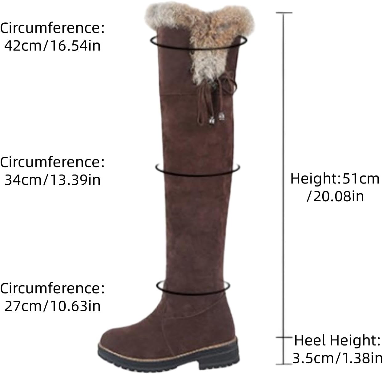 Women's Warm Fur Fluffy Winter Knee-length Boots Faux Suede Lace Up Side Zipper Low Heel Booties Casual Plush Riding Winter Snow Boots