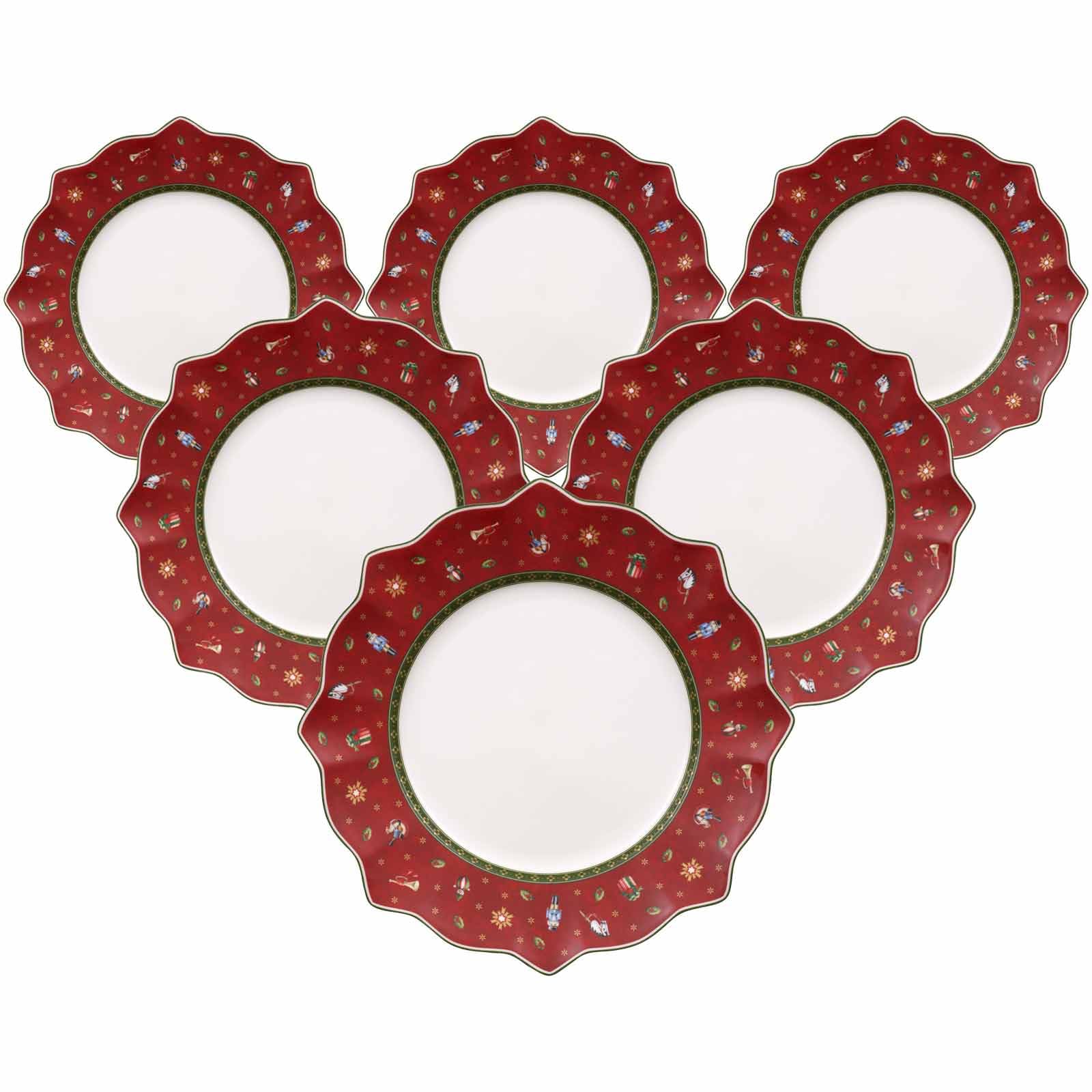 Villeroy & Boch Toy's Delight Speiseteller 6er Set, 28 cm, Weihnachtsgeschirr, Ess- und Servierteller für Weihnachten, Premium Porzellan, Rot