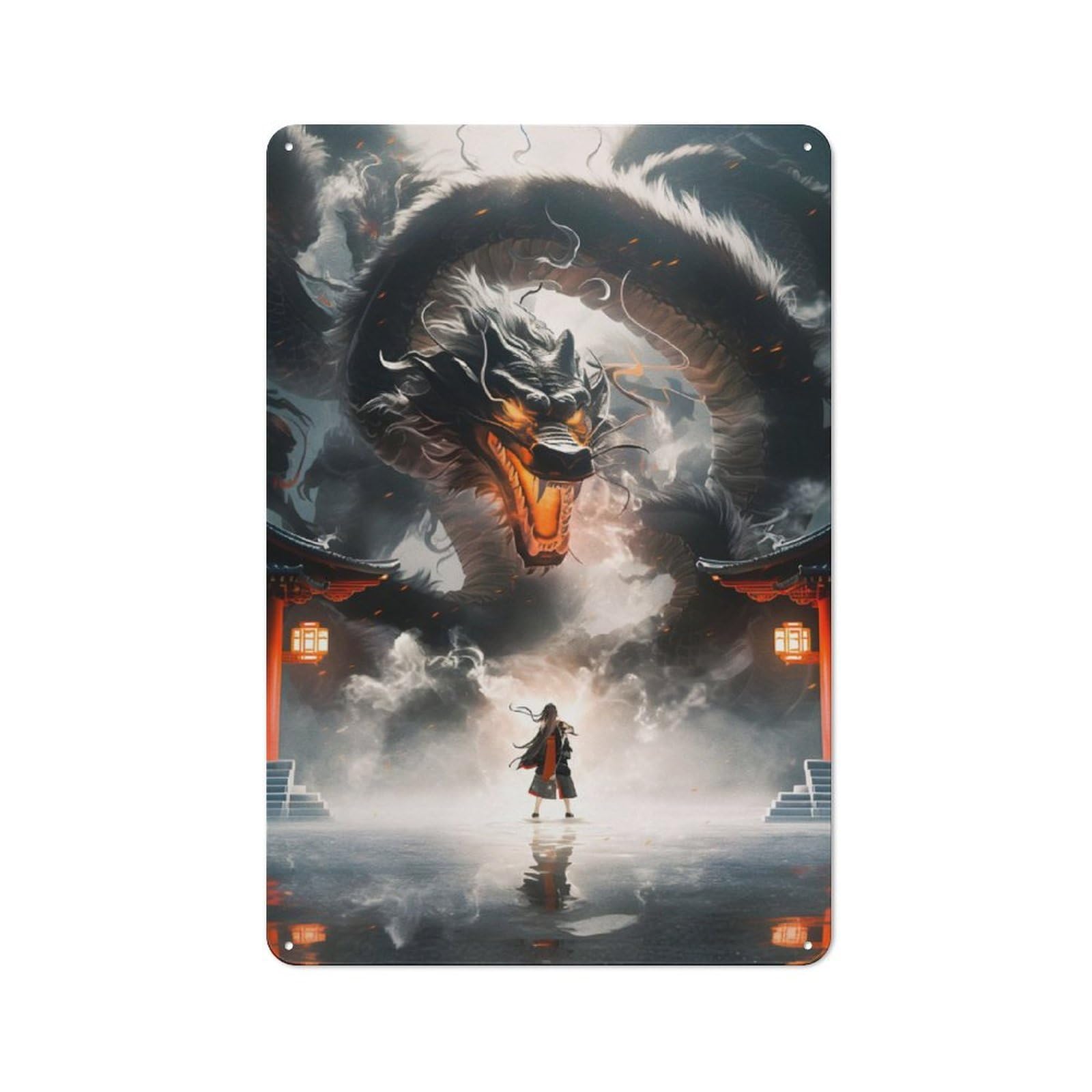 Junmoney Black Dragon Metal Plaque 30X20cm With For Pub Or Café, Rustic Decor, For Garage, Workshop And Man Cave Decoration