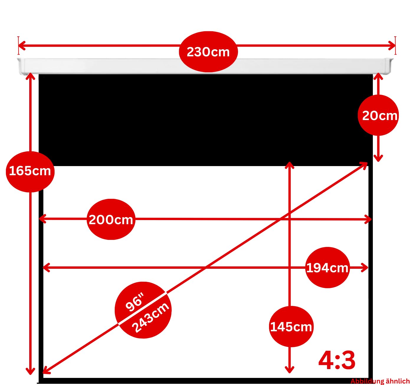 SlenderLine Schermo motorizzato 200 x 150 cm (alloggiamento 230cm) | 1,2 Gain | formato 4:3 | 3D | FULL-HD 4K 8K Ultra-HD | home cinema & presentazioni | telecomando incluso |LCD DLP & LED