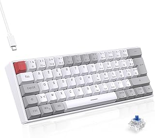 TECURS Teclado mecánico – Teclado Gamer de juego con cable Switchs Azul, AZERTY francés, LED retroiluminado, teclado Gaming Mini 60% para PC/Windows/PS5/PS4, blanco y gris