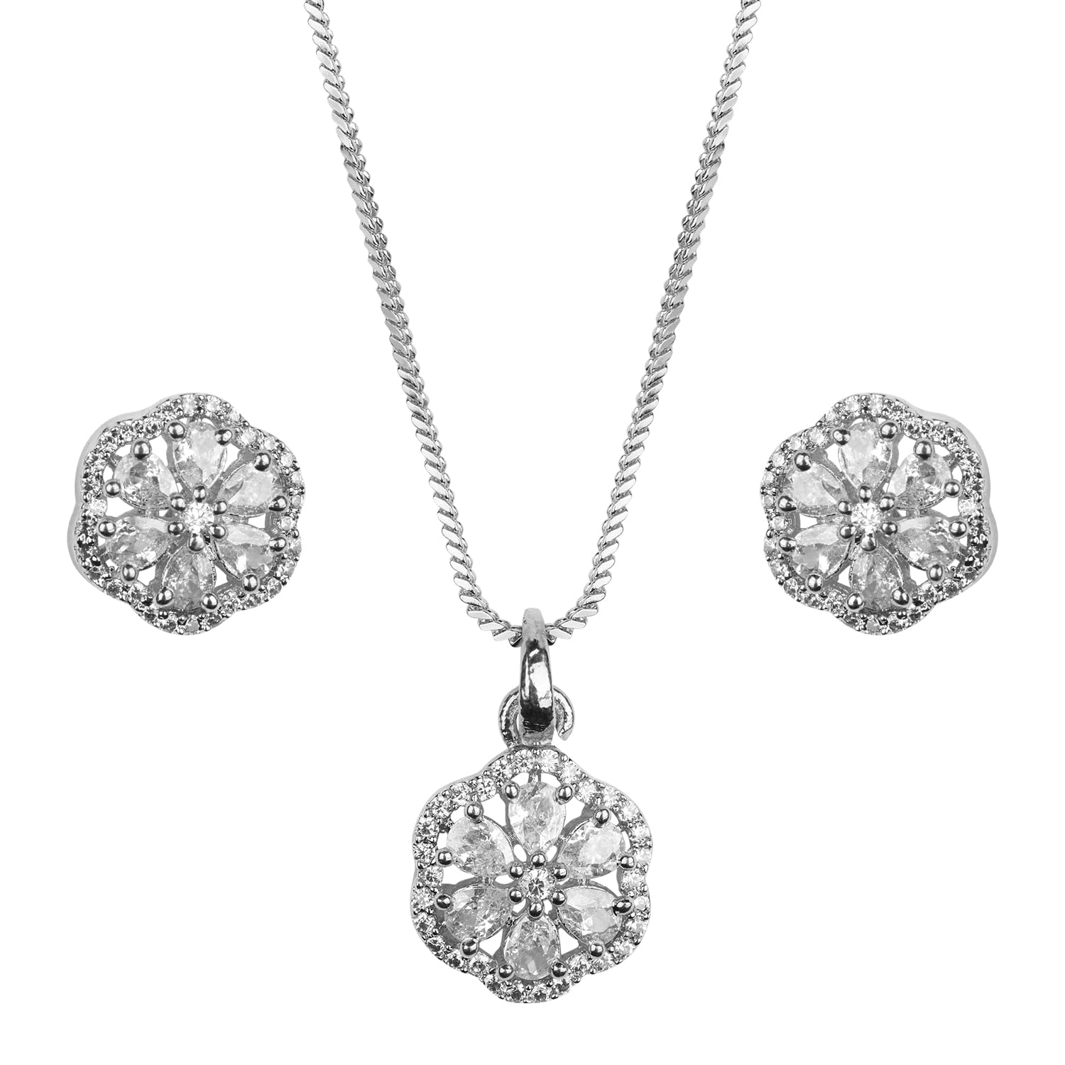 XPNSV Jewelry Luxury AD Pendant Gift Set for Women | Gift Pendant with 2 Earrings, Option in 6 Different Color & Design (Flower, Silver) (B0D3GVM3CK) Amazon Price History, Amazon Price Tracker
