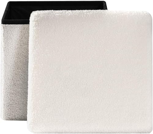 Miniatura 79 de PINPLUS Otomanas otomanas de almacenamiento con forma cuadrada con reposapiés de almacenamiento para sala de estar, asiento otomano Boucle para