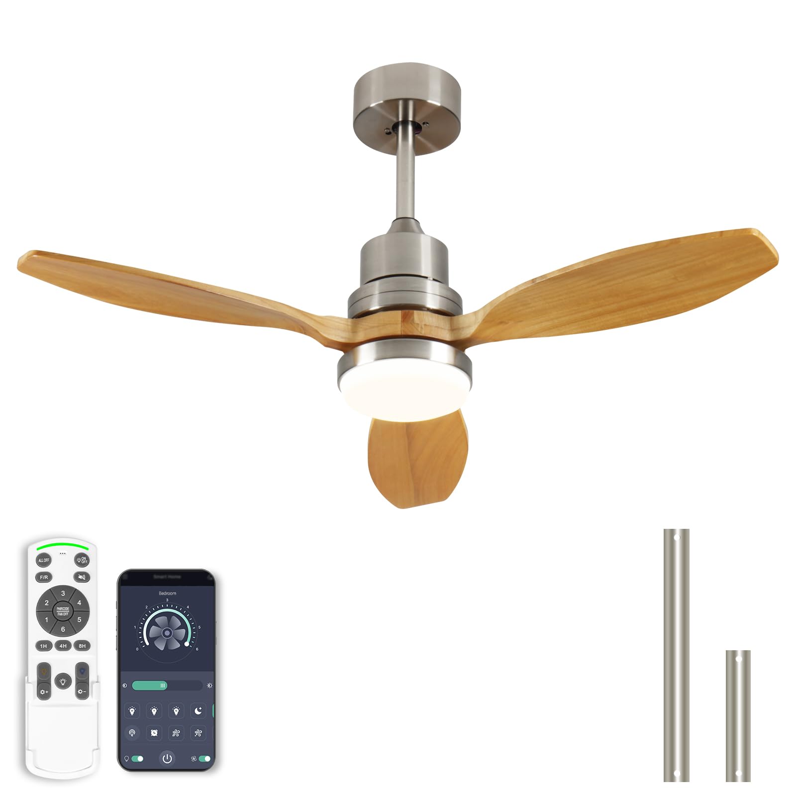 Ventilador de Techo con Luz y Mando a Distancia, Ventiladores de Techo de 107 cm con Lámpara Luz Led con Motor DC, 3 Aspas, 6 Velocidades, Silencioso, Temporizador, para Exterior Dormitorio Saló
